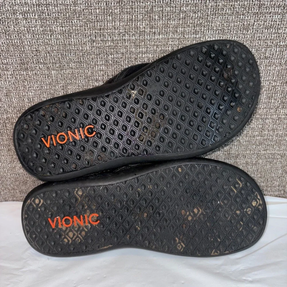Vionic Tide II Black Orthotic Sandals Womens 5 Flip Flops Patent Leather Trim